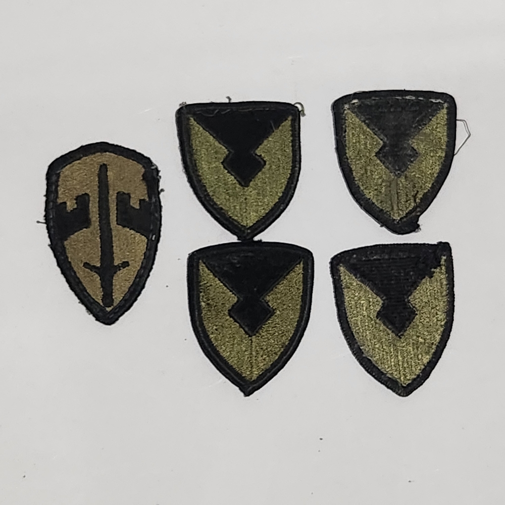 Vintage Military Style Shield Patch Set in Olive Green & Black